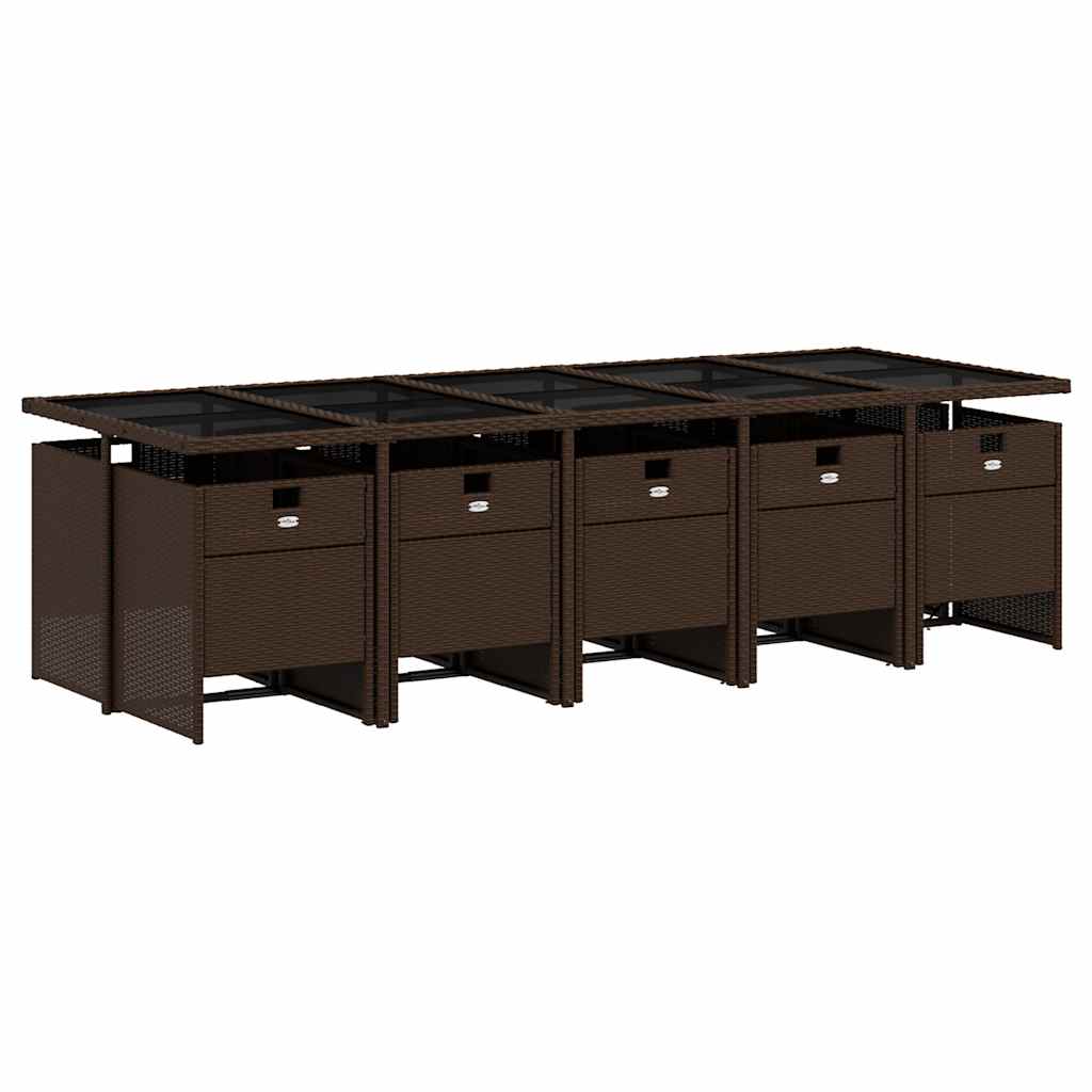 vidaXL 11 Piece Garden Dining Set with Cushions Brown Poly Rattan 3