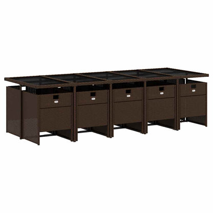 vidaXL 11 Piece Garden Dining Set with Cushions Brown Poly Rattan 3
