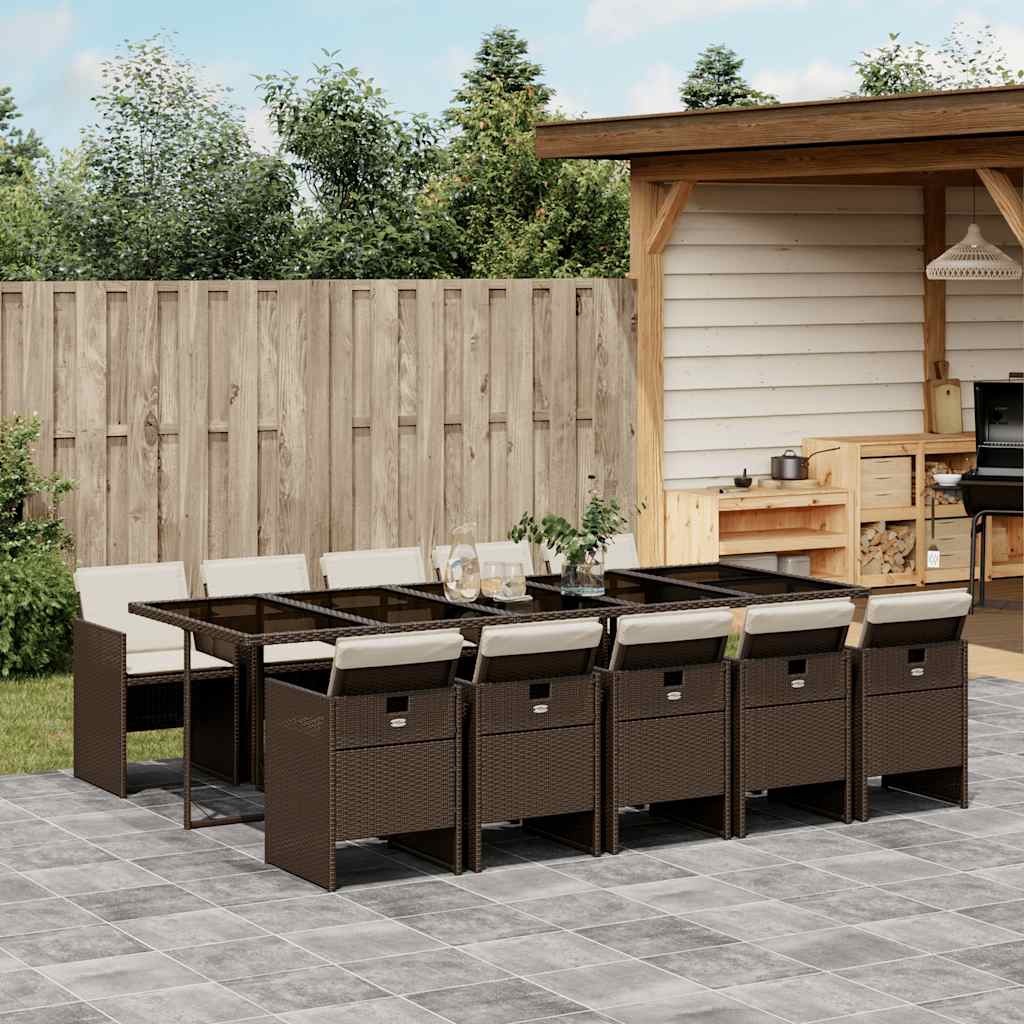 vidaXL 11 Piece Garden Dining Set with Cushions Brown Poly Rattan 1