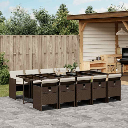 vidaXL 11 Piece Garden Dining Set with Cushions Brown Poly Rattan 1