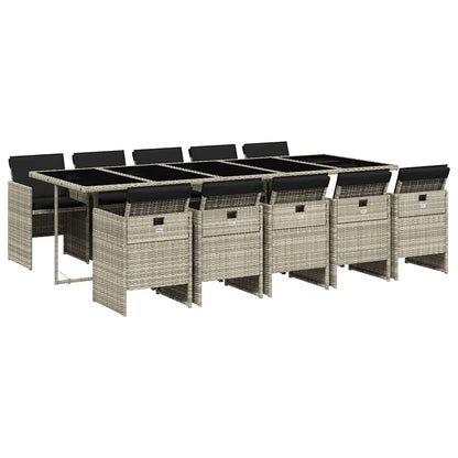 11 Piece Garden Dining Set with Cushions Poly Rattan Glass 10 Light grey