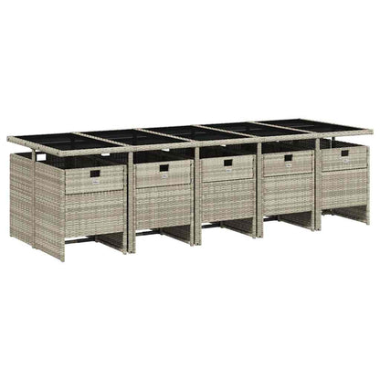 11 Piece Garden Dining Set with Cushions Poly Rattan Glass 10 Light grey