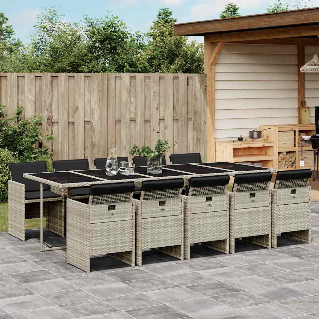 11 Piece Garden Dining Set with Cushions Poly Rattan Glass 10 Light grey