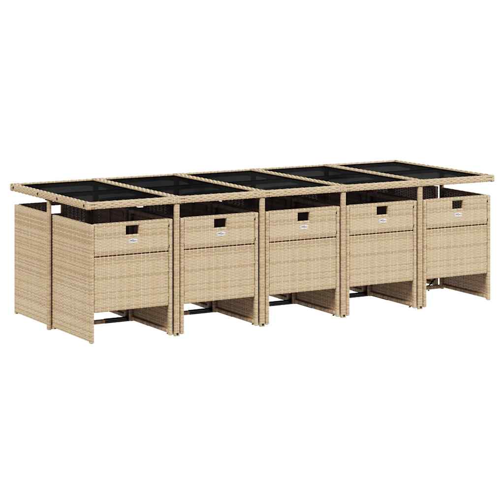 vidaXL 11 Piece Garden Dining Set with Cushions Mix Beige Poly Rattan 3