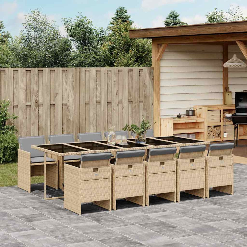 vidaXL 11 Piece Garden Dining Set with Cushions Mix Beige Poly Rattan