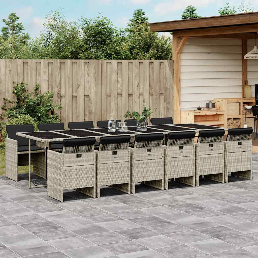 vidaXL 13 Piece Garden Dining Set with Cushions Light Grey Poly Rattan 1