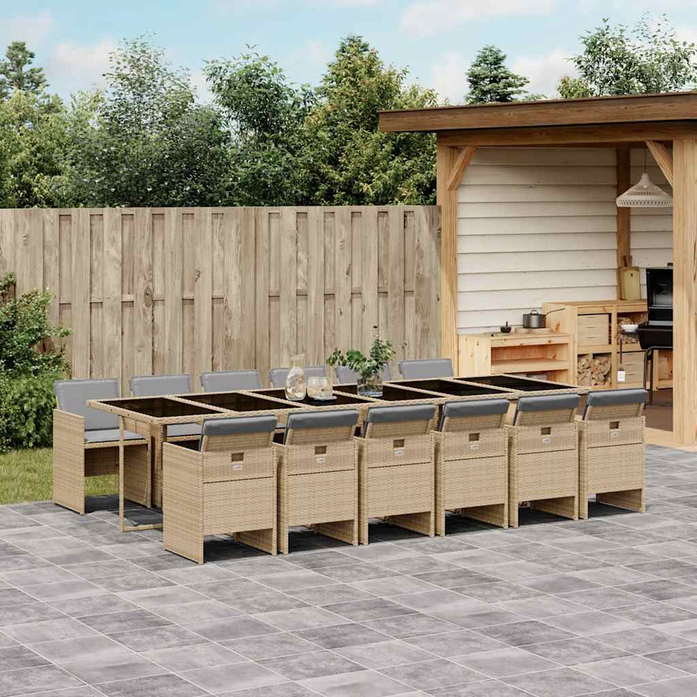 vidaXL 13 Piece Garden Dining Set with Cushions Mix Beige Poly Rattan