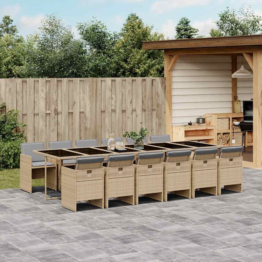 vidaXL 13 Piece Garden Dining Set with Cushions Mix Beige Poly Rattan 1