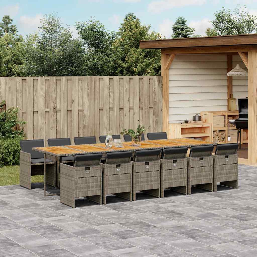 vidaXL 13 Piece Garden Dining Set with Cushions Grey Poly Rattan 1