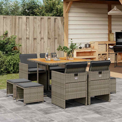 vidaXL 9 Piece Garden Dining Set with Cushions Poly Rattan Wood