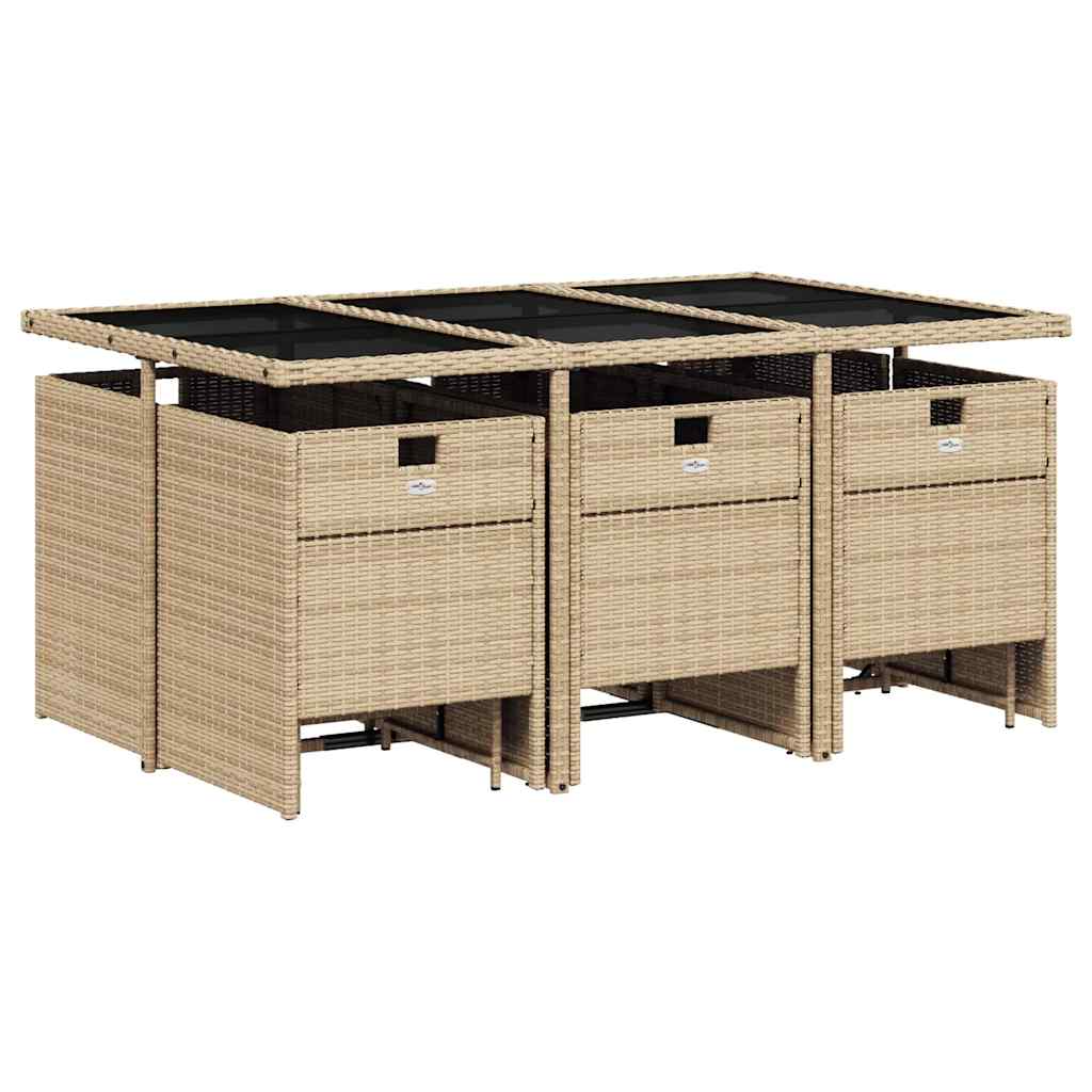 vidaXL 11 Piece Garden Dining Set with Cushions Mix Beige Poly Rattan 5