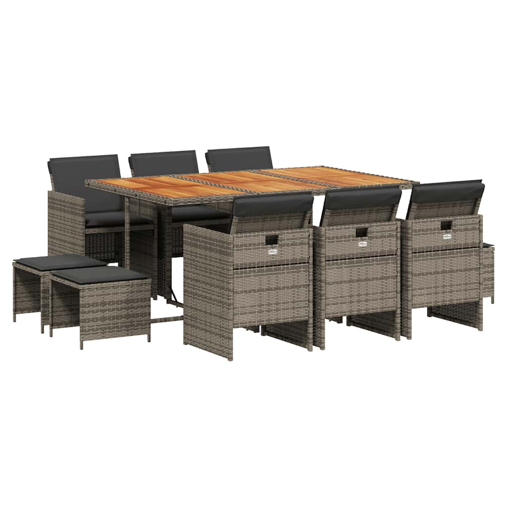 vidaXL 11 Piece Garden Dining Set with Cushions Grey Poly Rattan 2