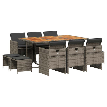 vidaXL 11 Piece Garden Dining Set with Cushions Grey Poly Rattan 2