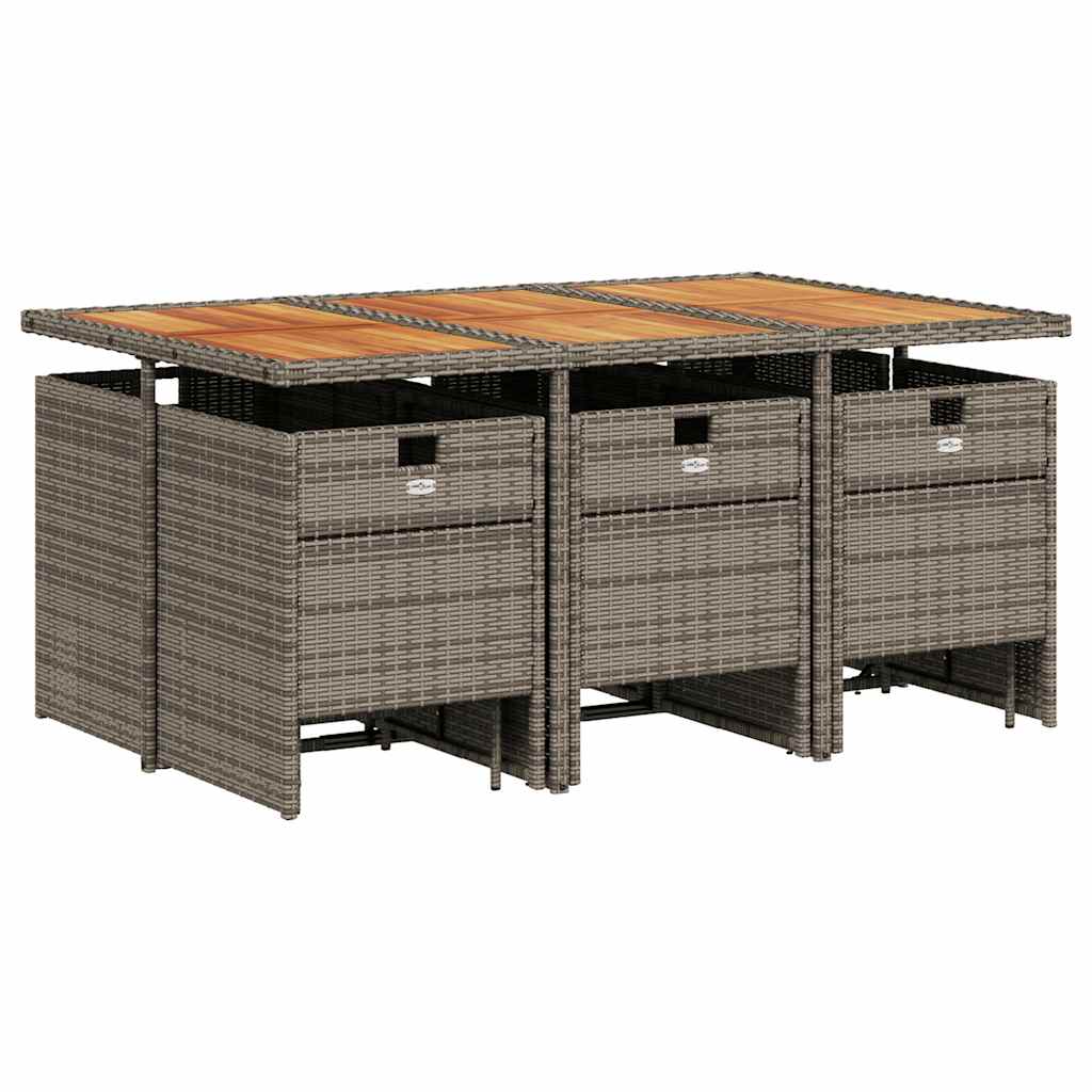 vidaXL 11 Piece Garden Dining Set with Cushions Grey Poly Rattan 3