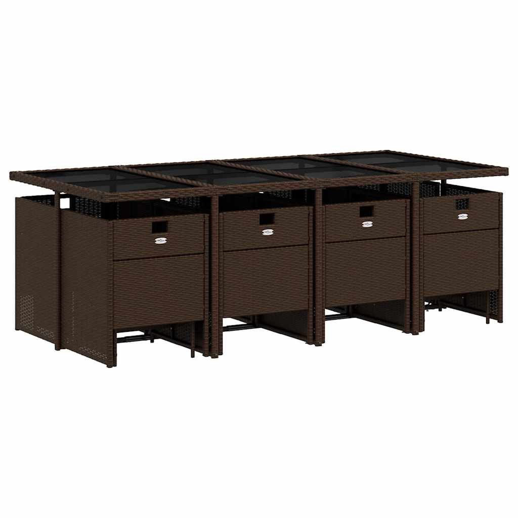 vidaXL 13 Piece Garden Dining Set with Cushions Brown Poly Rattan 3
