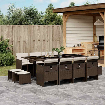 vidaXL 13 Piece Garden Dining Set with Cushions Brown Poly Rattan 1