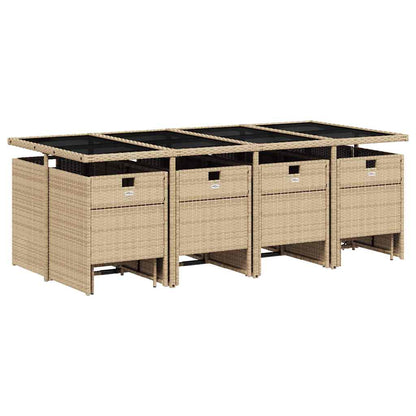 vidaXL 13 Piece Garden Dining Set with Cushions Mix Beige Poly Rattan 3