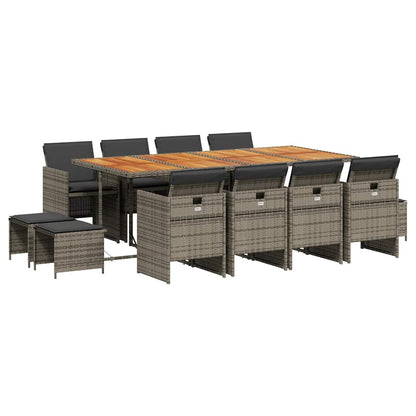 9 Piece Garden Dining Set with Cushions Poly Rattan Wood 12