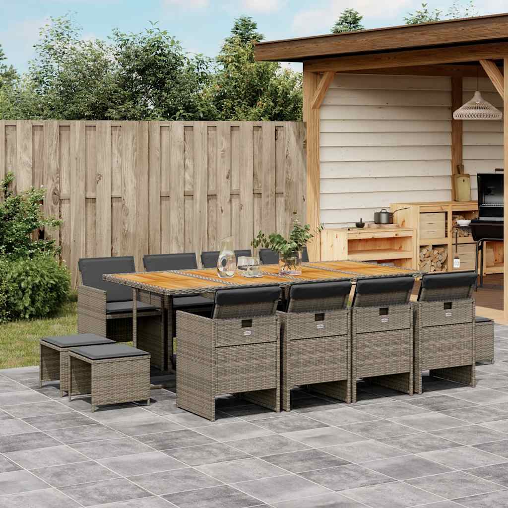 9 Piece Garden Dining Set with Cushions Poly Rattan Wood 12