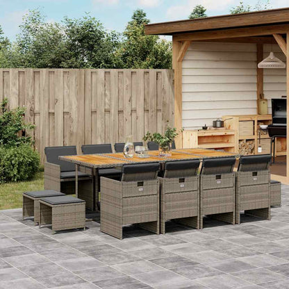 9 Piece Garden Dining Set with Cushions Poly Rattan Wood 12