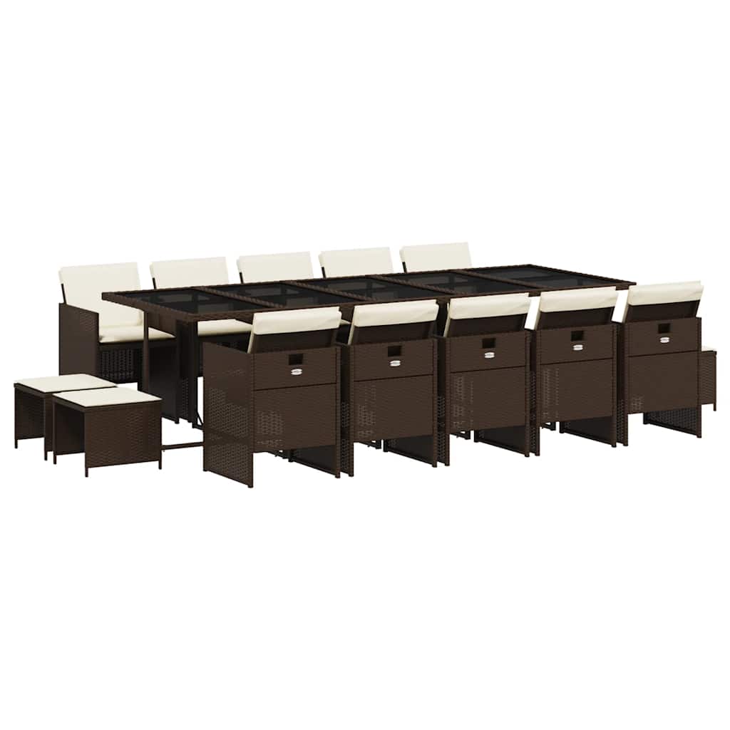 vidaXL 15 Piece Garden Dining Set with Cushions Brown Poly Rattan 2