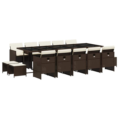 vidaXL 15 Piece Garden Dining Set with Cushions Brown Poly Rattan 2