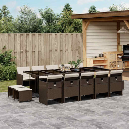 vidaXL 15 Piece Garden Dining Set with Cushions Brown Poly Rattan 1
