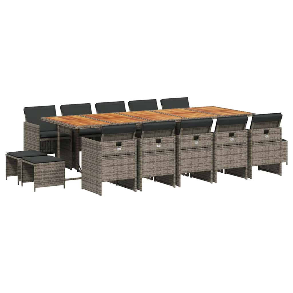 vidaXL 15 Piece Garden Dining Set with Cushions Grey Poly Rattan 2