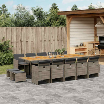 vidaXL 15 Piece Garden Dining Set with Cushions Grey Poly Rattan 1