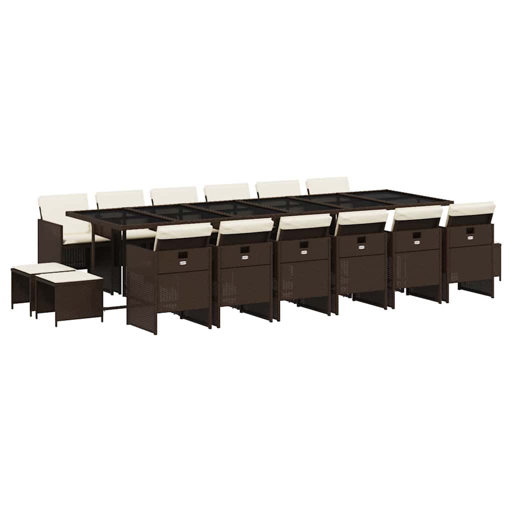 vidaXL 17 Piece Garden Dining Set with Cushions Brown Poly Rattan 2