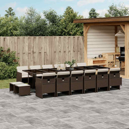 vidaXL 17 Piece Garden Dining Set with Cushions Brown Poly Rattan 1