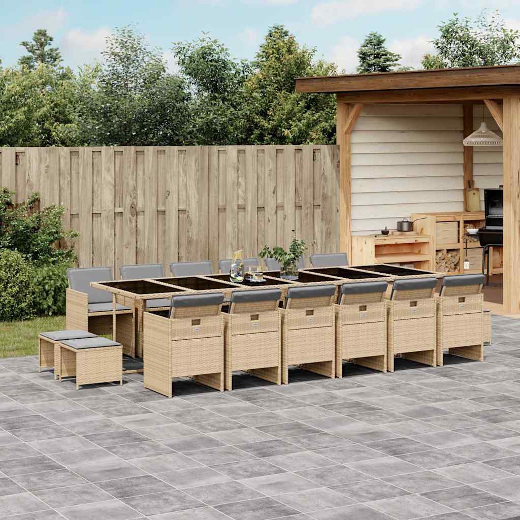 vidaXL 17 Piece Garden Dining Set with Cushions Mix Beige Poly Rattan 1