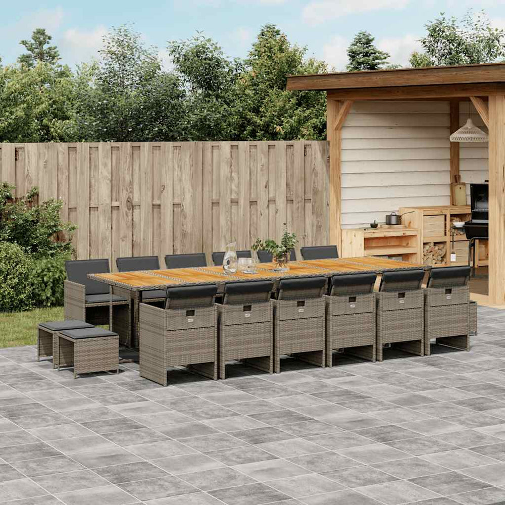 vidaXL 17 Piece Garden Dining Set with Cushions Grey Poly Rattan