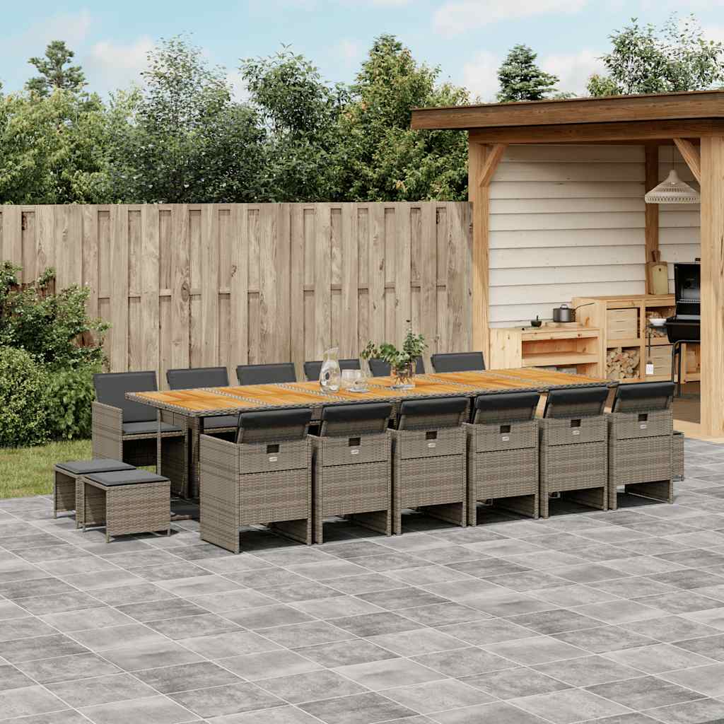 vidaXL 17 Piece Garden Dining Set with Cushions Grey Poly Rattan 1
