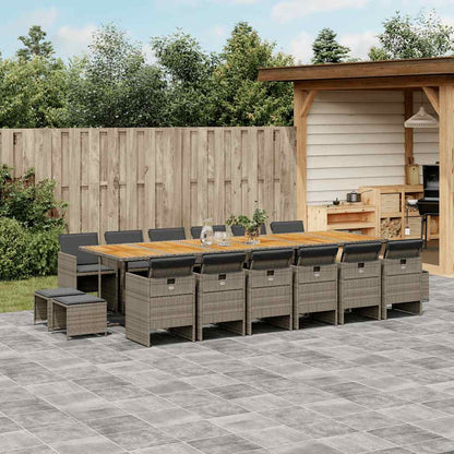 vidaXL 17 Piece Garden Dining Set with Cushions Grey Poly Rattan 1