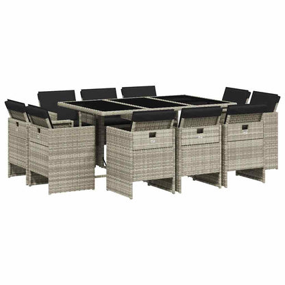 vidaXL 11 Piece Garden Dining Set with Cushions Light Grey Poly Rattan 2