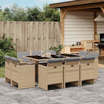 vidaXL 11 Piece Garden Dining Set with Cushions Mix Beige Poly Rattan 1