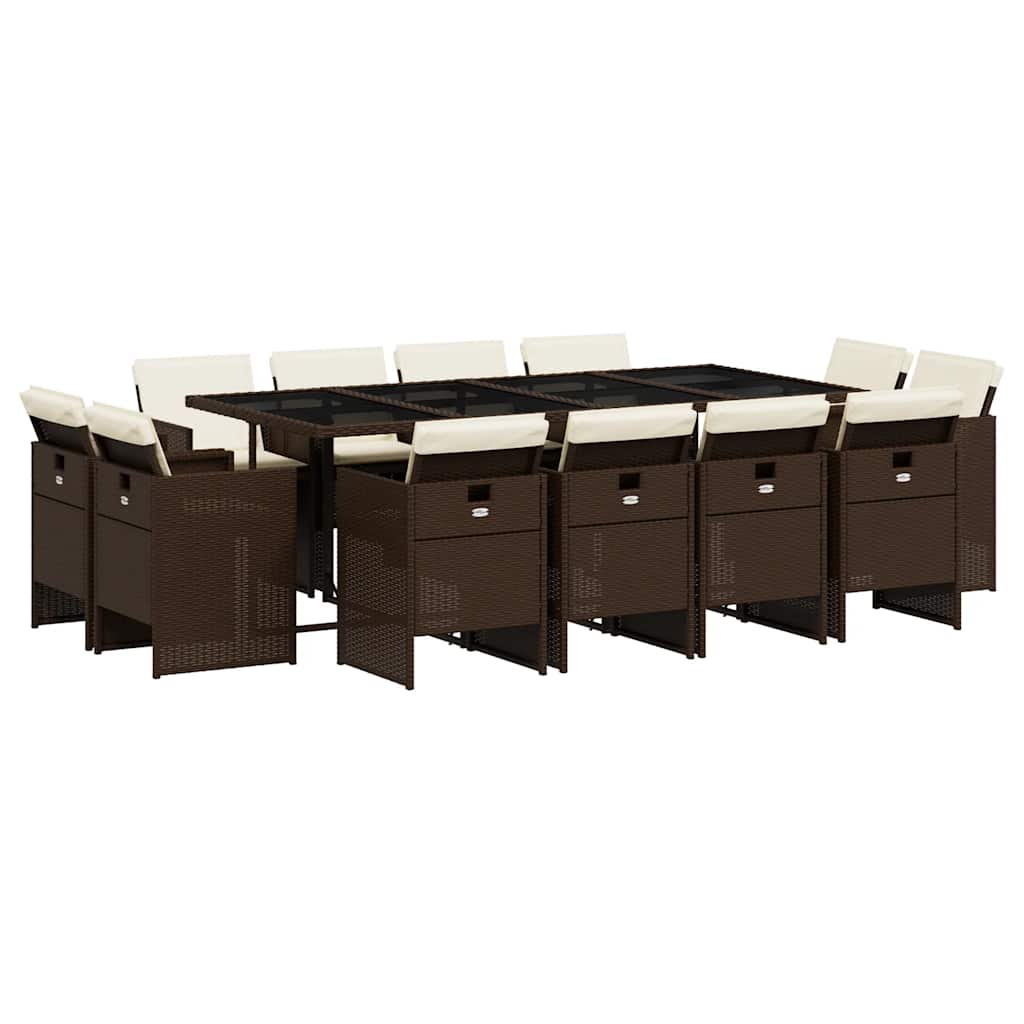 vidaXL 13 Piece Garden Dining Set with Cushions Brown Poly Rattan 2