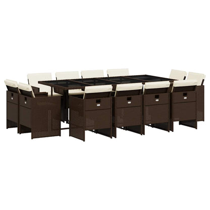 vidaXL 13 Piece Garden Dining Set with Cushions Brown Poly Rattan 2