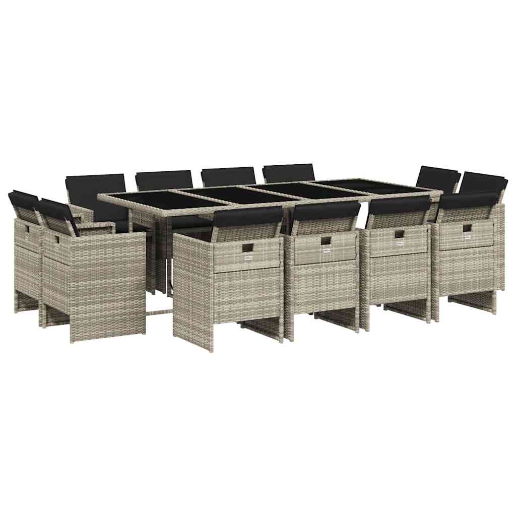 vidaXL 13 Piece Garden Dining Set with Cushions Light Grey Poly Rattan 2