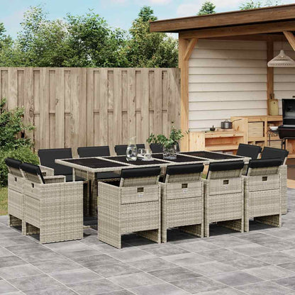 vidaXL 13 Piece Garden Dining Set with Cushions Light Grey Poly Rattan 1