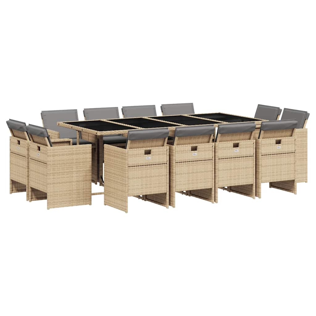 vidaXL 13 Piece Garden Dining Set with Cushions Mix Beige Poly Rattan 2
