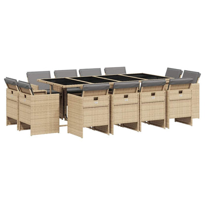 vidaXL 13 Piece Garden Dining Set with Cushions Mix Beige Poly Rattan 2