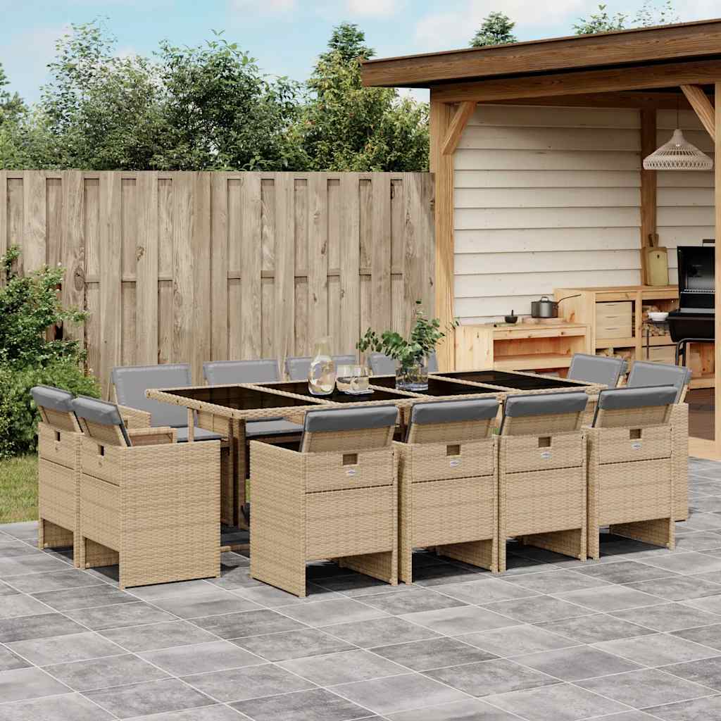 vidaXL 13 Piece Garden Dining Set with Cushions Mix Beige Poly Rattan 1