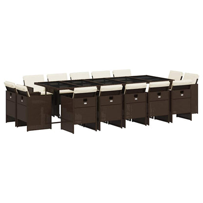 vidaXL 15 Piece Garden Dining Set with Cushions Brown Poly Rattan 2