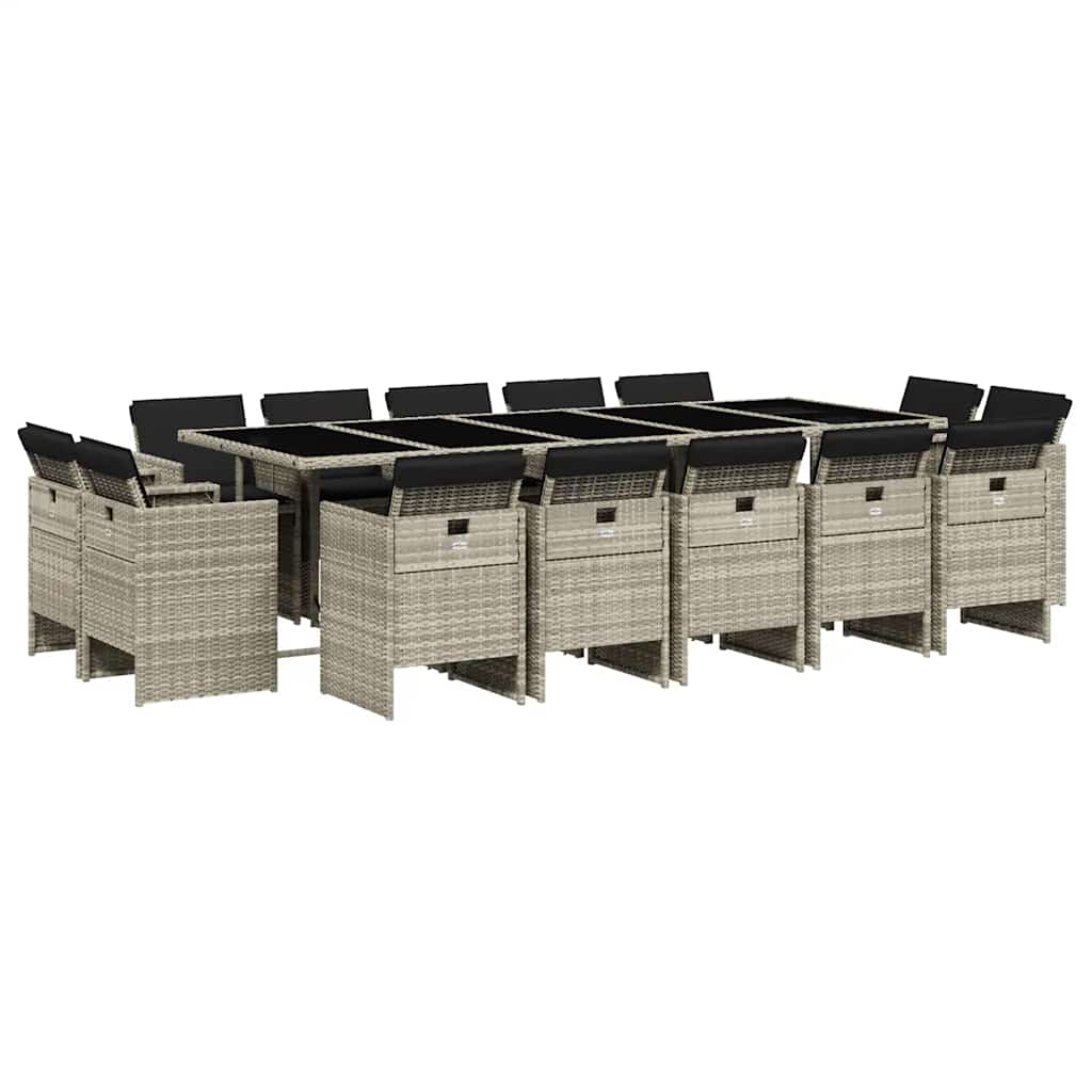 vidaXL 15 Piece Garden Dining Set with Cushions Light Grey Poly Rattan 2