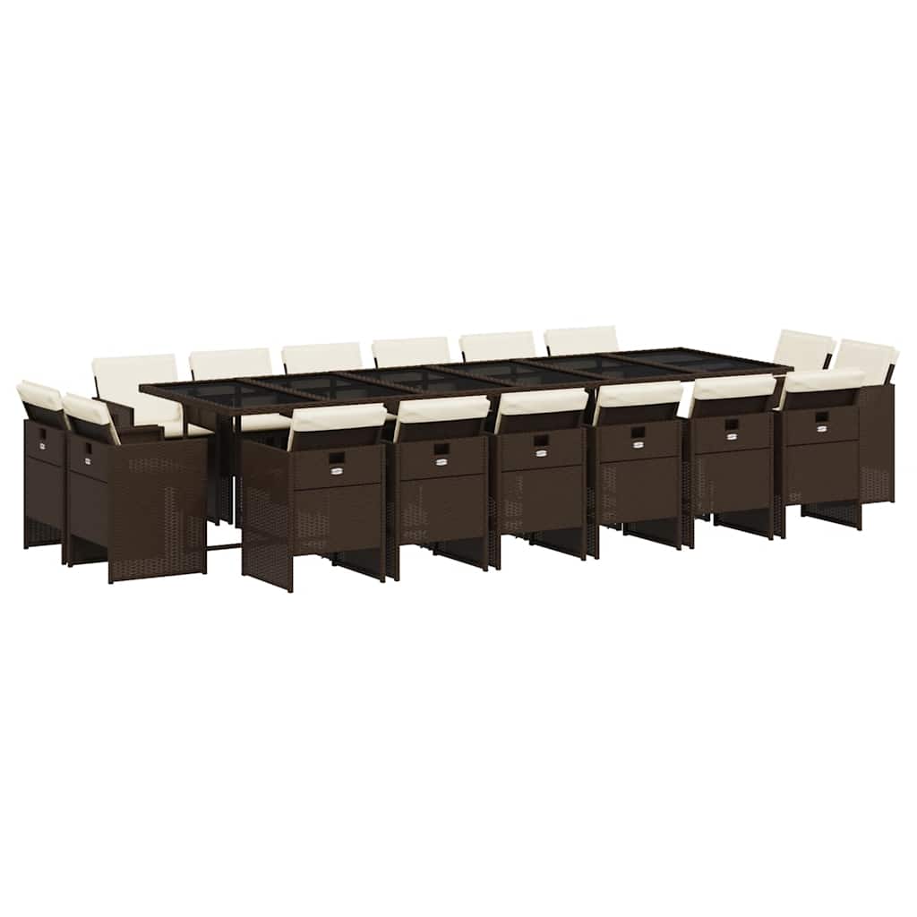 vidaXL 17 Piece Garden Dining Set with Cushions Brown Poly Rattan 2