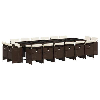 vidaXL 17 Piece Garden Dining Set with Cushions Brown Poly Rattan 2