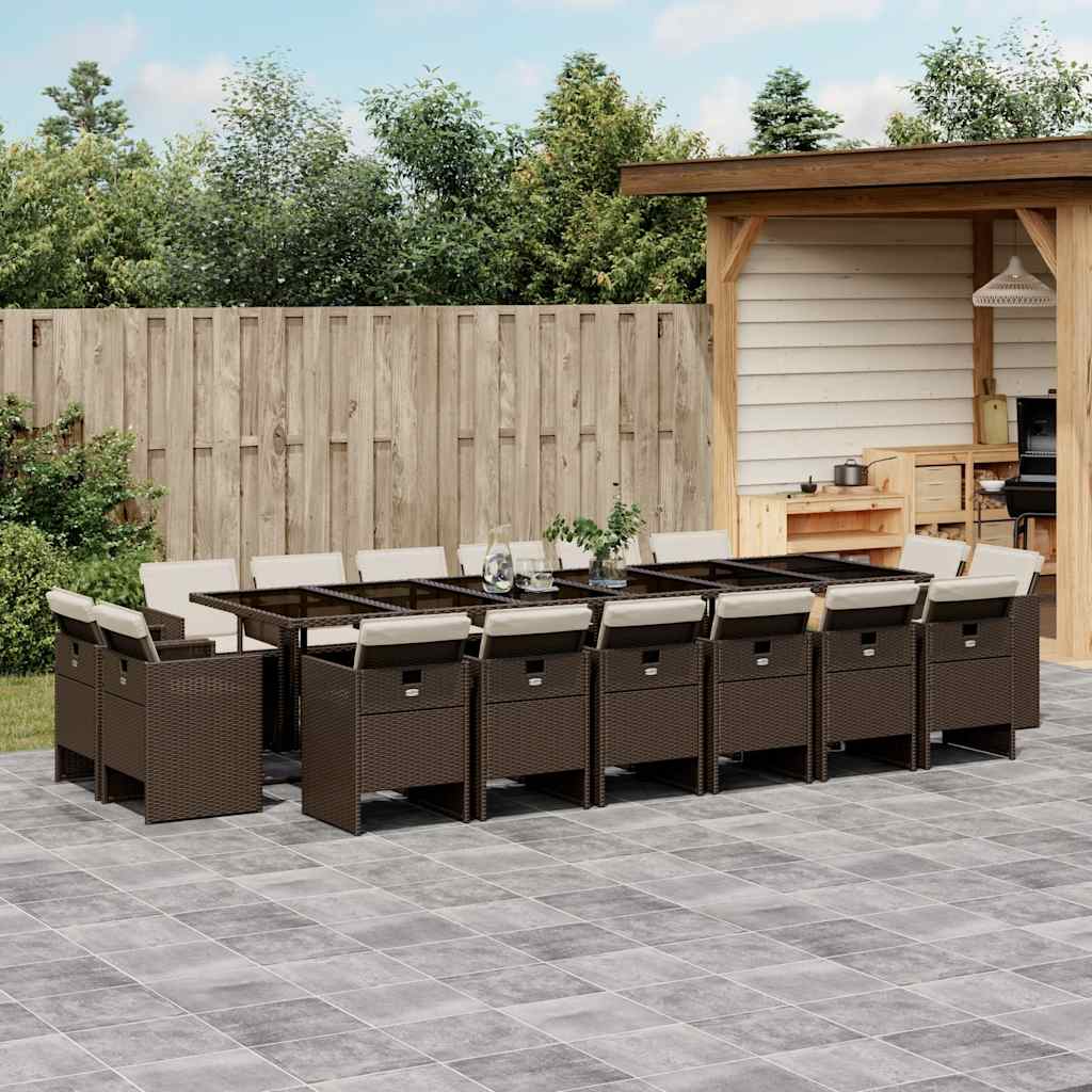 vidaXL 17 Piece Garden Dining Set with Cushions Brown Poly Rattan 1