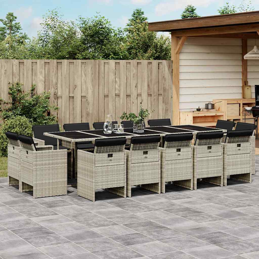vidaXL 17 Piece Garden Dining Set with Cushions Light Grey Poly Rattan 1